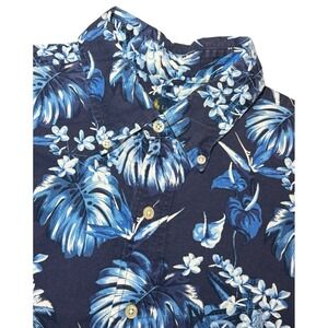 Ralph Lauren Mens L Blue Tropical Floral Cotton Short Sleeve Button Down Shirt